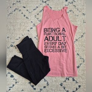 Pink Graphic Tank Top and Black Leggings Set